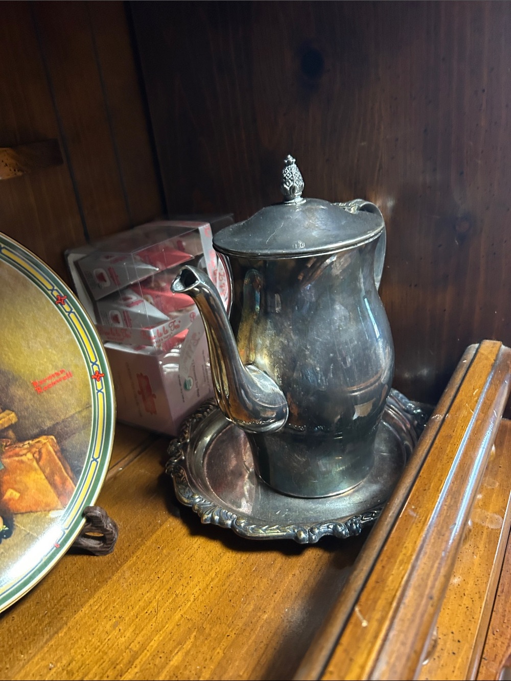Vintage Silver-Tone Tea/Coffee Pot with Tray